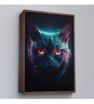 Çerçeveli Savaşçı Kedi Tablosu (Siyah)