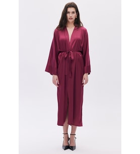 Frappant Vişne Çürüğü Uzun Saten Sabahlık / Kimono
