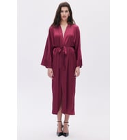 Frappant Vişne Çürüğü Uzun Saten Sabahlık / Kimono