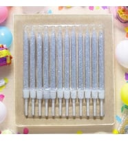 DOĞUM GÜNÜ PASTA MUMU GÜMÜŞ 12 ADET SİMLİ  MUM 10 CM KUTLAMA MUMU