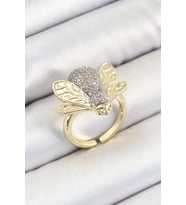 Pirinç Zirkon Taşlı Arı Model Gümüş Ve Gold Renk Kadın Yüzük (Altın)