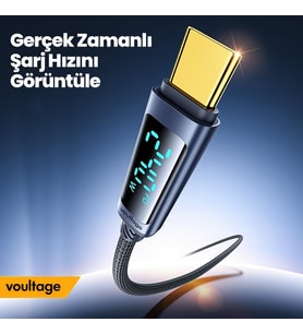 Lexroo 240W Type-C to Type-C Dijital Ekranlı Hızlı Şarj Kablosu 1m - Siyah