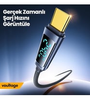 Lexroo 240W Type-C to Type-C Dijital Ekranlı Hızlı Şarj Kablosu 1m - Siyah
