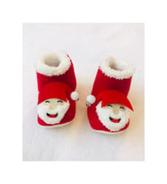 Yılbaşı Noel Baba Kabartmalı Bebek Panduf , Patik Ayakkabı ,  Ev Botu (Kırmızı-Beyaz)