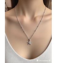 Zirkon Taşlı Deniz Yıldızı Çelik Kolye, Boncuklu Zincir