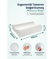 Ortopedik Visco Boyun Destekli Yastık Boyun Fıtığı Boyun Düzleşmesi ve Boyun Ağrısı  60x40x14-12cm (Düz Beyaz)