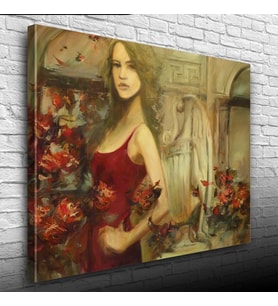 Kırmızılı Kadın Yağlıboya Kanvas Tablo 50 x 70