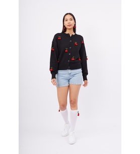 Peraluna CHERRY CARDIGAN Organik Pamuk Kadın Hırka - Siyah
