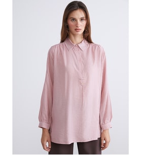 LCWAIKIKI Classic Pembe Gömlek Yaka Çizgili Oversize Kadın Tunik