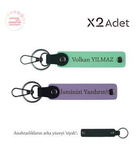 Doktora Yılbaşı Hediyesi, İsimli & Soyisimli 2’li Anahtarlık Seti, Mor Menekşe-Yeşil-Siyah