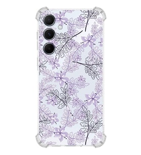 PrintiFy Samsung A55 Uyumlu Köşe Korumalı Floral Lila Tasarımlı Şeffaf Silikon Kılıf