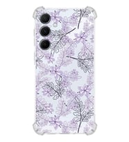 PrintiFy Samsung A55 Uyumlu Köşe Korumalı Floral Lila Tasarımlı Şeffaf Silikon Kılıf