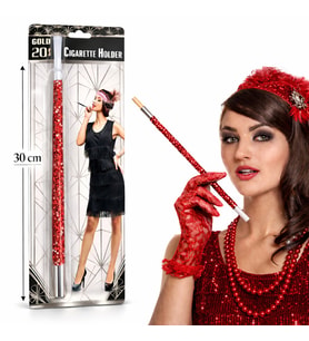 30 cm Kırmızı Payetli Sigara Tutacağı – 1920’ler Gatsby Parti Aksesuarı