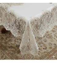 FINEZZA1605 - 8690000058822 - Lilyum Dantelli Kadife Krem/Bej Masa Örtüsü Dikdörtgen 160x230 Cm - 1605
