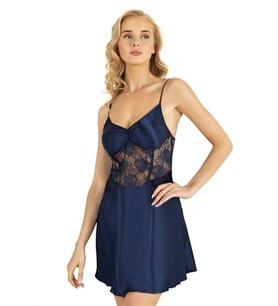 Amora Secret Lacivert Kısa Saten Gecelik 8239