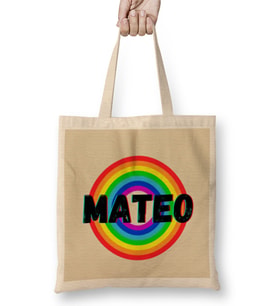 Mateo-Name personalized Custom - vintage Retro Rainbow Style Design Gift Baby-Gift For Him Bez Çanta Uzun Saplı