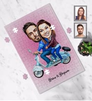 Kişiye Özel  Vespa Motorcu Sevgili Karikatürlü A3 240 Parça Puzzle Mod-2