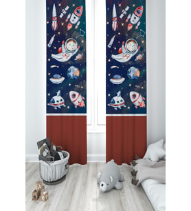 MEKTA HOME BEBEK VE ÇOCUK ODASI Uzaylı Astronot Desenli 2 Kanat Fon Perde