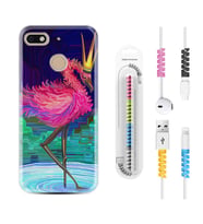 General Mobile GM8 Go GM9 GM20 Pro Plus Kılıf Kablo Koruma Spiral Silikon Queen Flamingo 1748