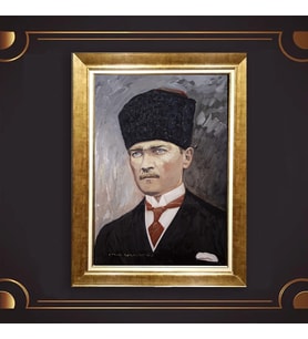Altın Varaklı Çerçeveli Paspartulu Atatürk Tablo TR0591 (Gold)