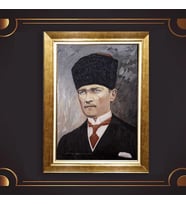 Altın Varaklı Çerçeveli Paspartulu Atatürk Tablo TR0591 (Gold)