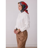 Geometrik Desen %100 Twill İpek Eşarp BE19