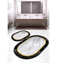 Dijital Baskılı Kaymaz Taban Yıkanabilir Oval 2'li Klozet Takımı Banyo Paspası NOKZ-HY-954 (Çok Renkli)