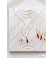 925 Ayar Gümüş Papatya Silver Özel Altın İşçilik Biber Kolye Küpe Set.rose.gold.rodaj