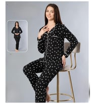 Melodi Kadın Standart Kalıp %100 PAMUK Önden Düğmeli Uzun Kol Baharlık Pijama Takımı 16163- 1 Adet (Siyah)