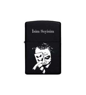 Joker Desenli Kişiye Özel İsimli Benzinli Siyah Metal Çakmak