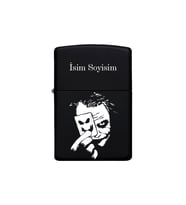 Joker Desenli Kişiye Özel İsimli Benzinli Siyah Metal Çakmak