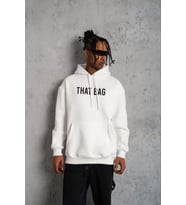 Erkek Kanguru Cep Baskılı Kapüşonlu Sweatshirt - Beyaz