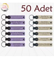 M Menekşe & S Kahve, 50’li Set, İsim Yazılabilen Deri Anahtarlık, Doğum Günü Partilerine Anlamlı Anı