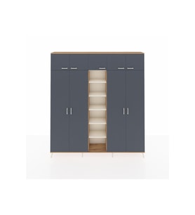 Arges Dolap 12 Raflı 9 Kapaklı 2 Askılı 220x30x243 Çam-Antrasit/Aytaşı