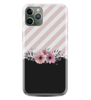 Apple iPhone 13 Pro Max Kılıf Resimli Desenli Baskılı Silikon Kılıf Strip Pink Flowers 1396