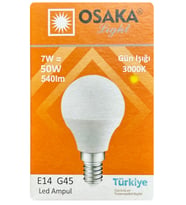 (1 Adet) Osaka 7W (50W) Sarı Işık E14 Duylu (İnce Duy) Led Mini Ampul