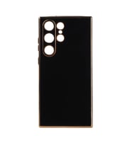 Samsung Galaxy S23 Ultra Kılıf Kenarları Gold Kamera Korumalı Renkli Pastel Silikon Siyah BARK (Siyah)