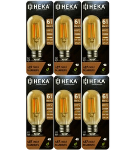 (6 Adet) Heka 6W (48W) 2500K (Günışığı) E27 Duylu (Kalın Duy) Şeffaf Led Ampul