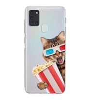PrintiFy Samsung Galaxy A21S ile Uyumlu Kedi 1 Kamera Korumalı Şeffaf Kılıf