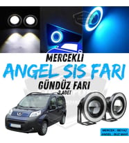 Peugeot Bipper 2008-2022 Uyumlu Mercekli Angel Sis Farı Metal 76 mm Buz Mavi Halkalı Gündüz Farı