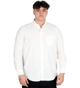 Mode XL Büyük Beden Erkek Uzun Kol Gömlek Cepli OXFORD U20367 Ekru