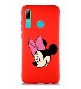 Huawei P Smart 2019 Soft Premier Kapak Minnie Mouse-B Tasarımlı Silikon Kılıf - Kırmızı (Şeffaf)