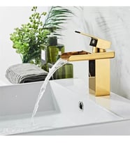 GOLD KARE LAVABO BATARYASI YENİ ŞELALE MODEL YÜKSEK KALİTE ALTIN LAVABO MUSLUĞU ÇİFT GİRİŞLİ ARMATÜR