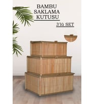 3'lü Kapaklı Bambu Saklama Kutusu Seti Çok Amaçlı Dekoratif Banyo Dolap Düzenleyici Organizer Sepet