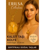 Sertifikalı Tel Sargılı Doğal Sarı Kalsit Taşı Kolye – Altın Kaplama Canlılık ve Enerji Taşı (Çok Renkli)
