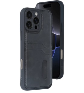 iPhone 16 Pro Max Kılıf Sara Kartvizitli Deri Kılıf - Siyah