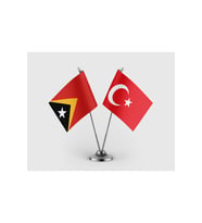 Doğu Timor Bayrağı ve Türk Bayrağı İkili Saten Masa Bayrağı Takımı