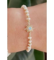 Barok incili Opal Taşlı 925ayar Gümüş Üzerine Altın Kaplama Tasarım Doğal Taş Bileklik