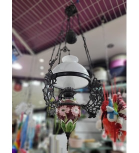 Çiçek Desen Avize Porselen Cam Metal Vintage El Yapım 110x40cm 1 Adet