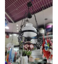 Çiçek Desen Avize Porselen Cam Metal Vintage El Yapım 110x40cm 1 Adet